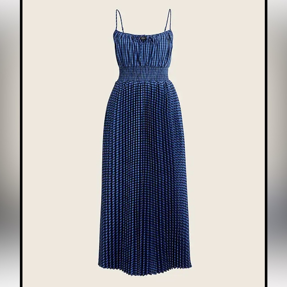 Jcrew Smocked-waist pleated dress in gingham